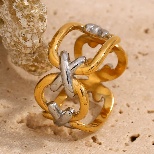 Two-tone circle ring – 18K gold-plated stainless steel minimalist band – waterproof modern jewelry by STUD (Shop Till You Drop)