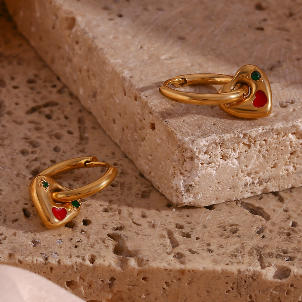 Cherry-Heart Hoop Earrings in 18K Gold