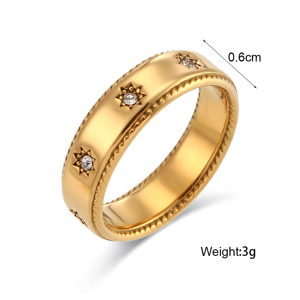 18K gold-plated ring with star-shaped zircon detailing – waterproof and durable