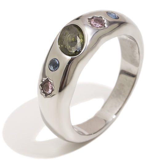 Silver multicolor geometric zircon ring by STUD – 18K white gold plated, modern chunky design