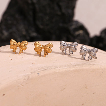 Silver bow stud earrings - Dainty 18K plated silver hypoallergenic earrings by STUD