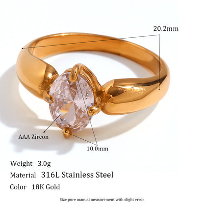 18K Gold Plated Petal Shape Ring – Minimalist Stainless Steel Jewelry – STUD