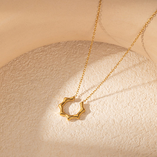 14K gold plated ripple circle necklace with sculpted pendant – minimalist daily wear by STUD