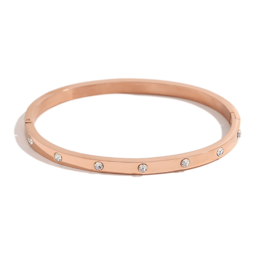 18K rose gold plated zirconia crystal bangle with clasp lock – minimal and elegant by STUD
