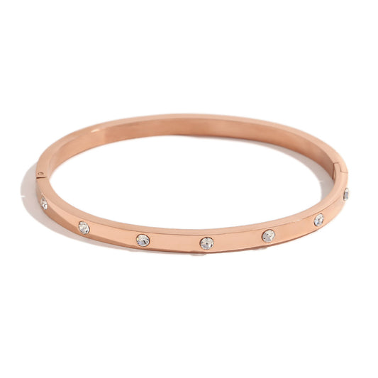 18K rose gold plated zirconia crystal bangle with clasp lock – minimal and elegant by STUD