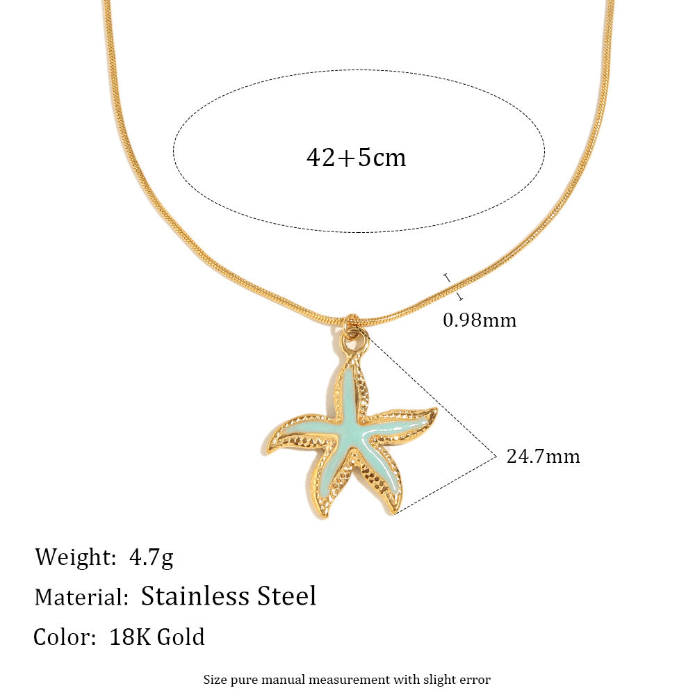 White enamel gold starfish pendant necklace with 18K gold chain