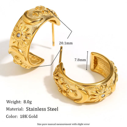 Size Details of Celestial gold earrings – star, moon & sun motifs, 18K gold-plated, waterproof by STUD (Shop Till You Drop)