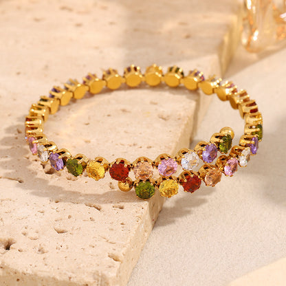 18K gold plated Color Pop bangle with multicolor zircon stones – waterproof & hypoallergenic by STUD