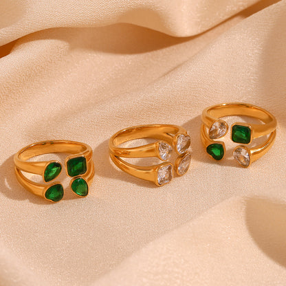 Elegant 18K Gold-Plated Double-Layer Heart & Teardrop Zircon Ring