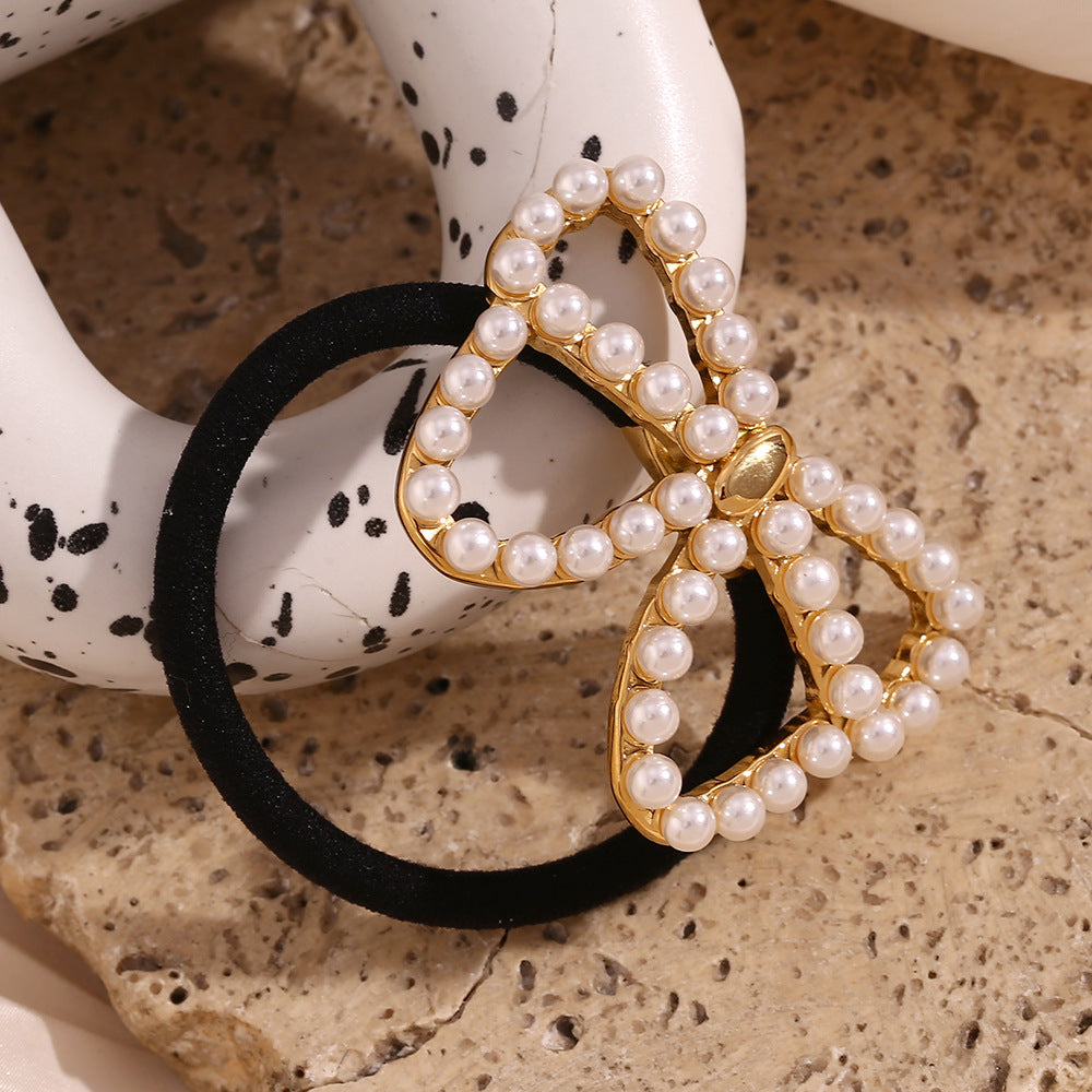 Butterfly-Shaped With Pearl 18K Gold Hair Tie