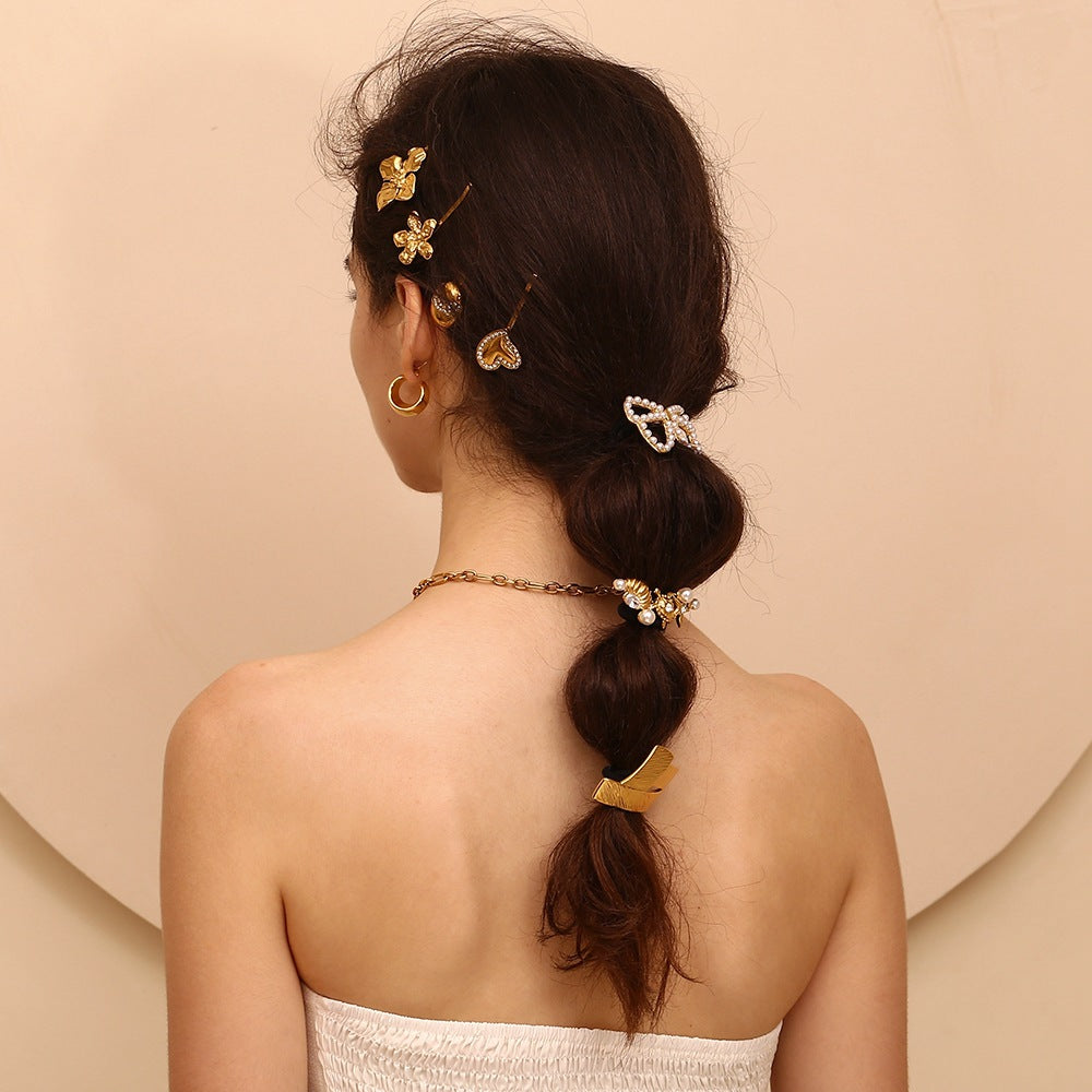 Butterfly-Shaped With Pearl 18K Gold Hair Tie