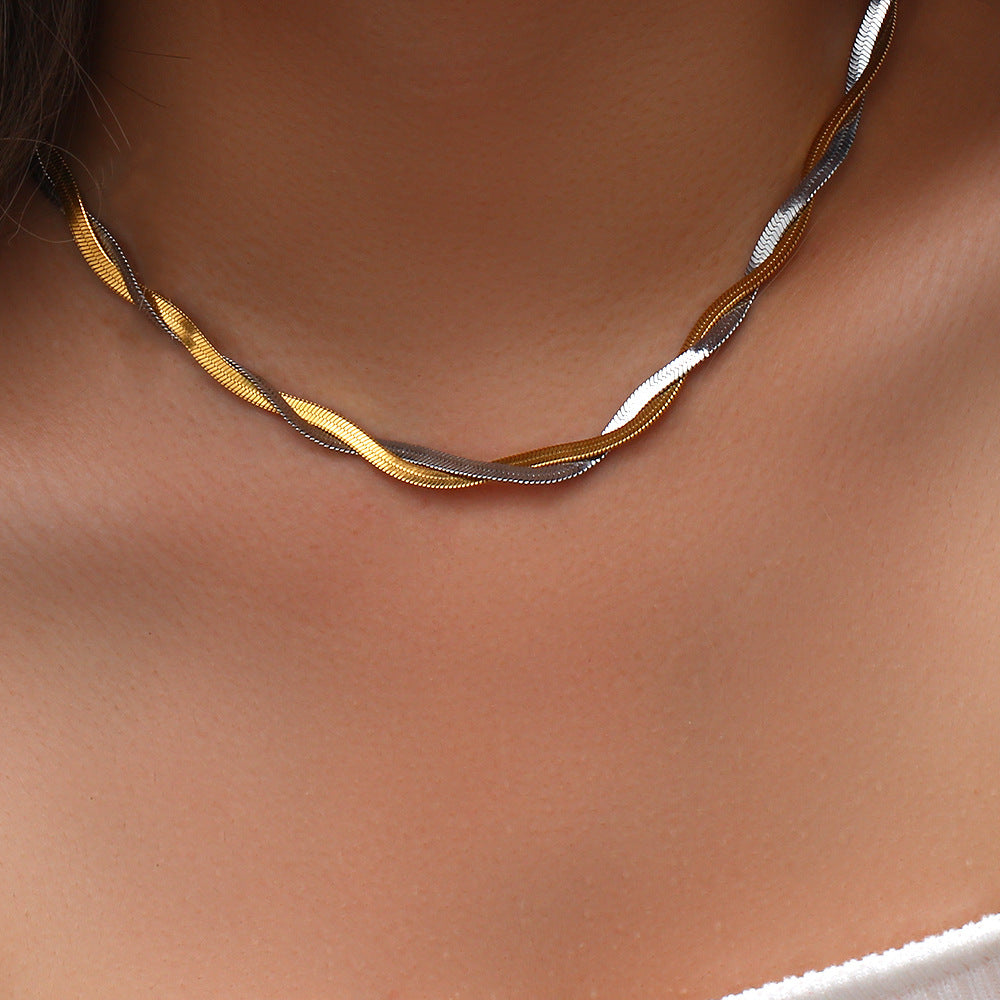 Twisted Snake Chain Necklace – Dual Tone Gold & Silver | STUD