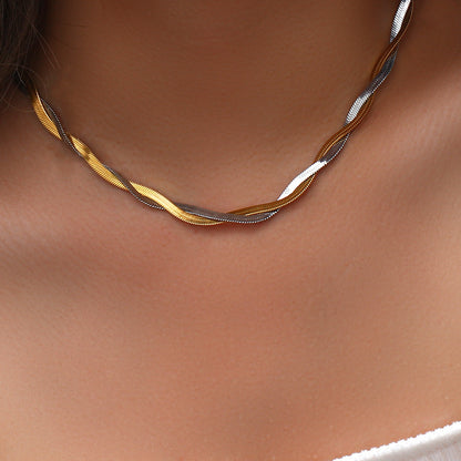 Twisted Snake Chain Necklace – Dual Tone Gold & Silver | STUD