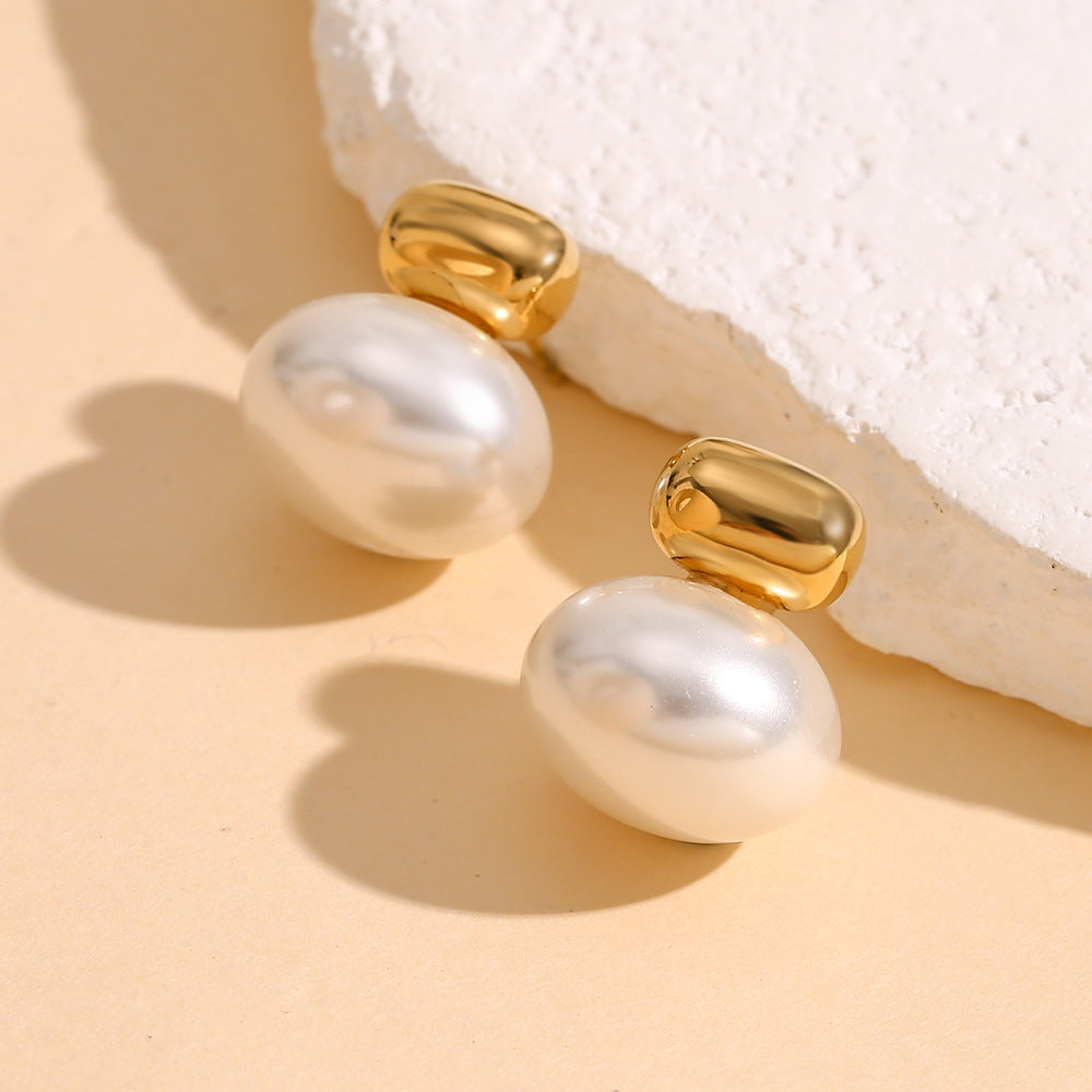 Elegant 18K Gold-Plated Pearl Stud Earrings