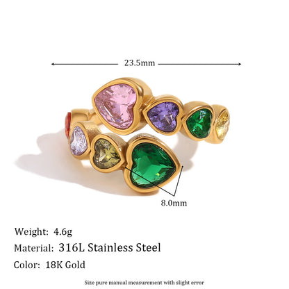 Size details of Colorful zircon heart ring – 18K gold-plated stainless steel dome with marquise and round-cut stones – statement jewelry by STUD (Shop Till You Drop)