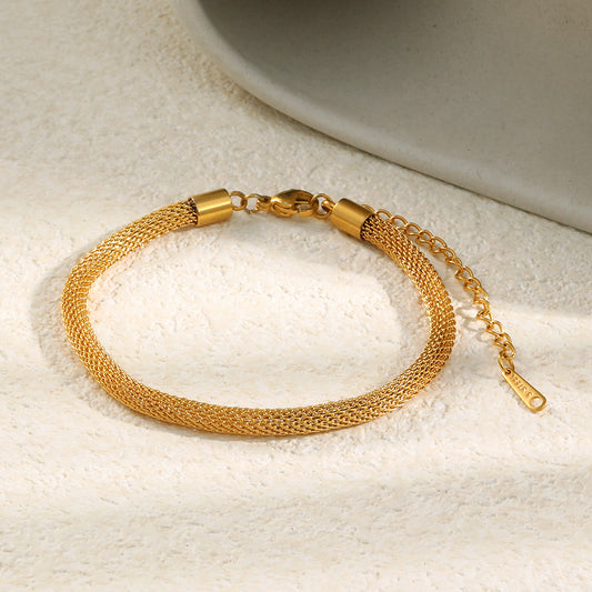 STUD 18K gold-plated stainless steel round mesh chain bracelet