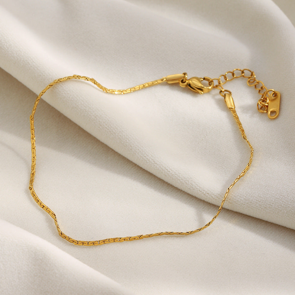 STUD 18K gold-plated twist chain anklet, minimalist waterproof foot jewelry