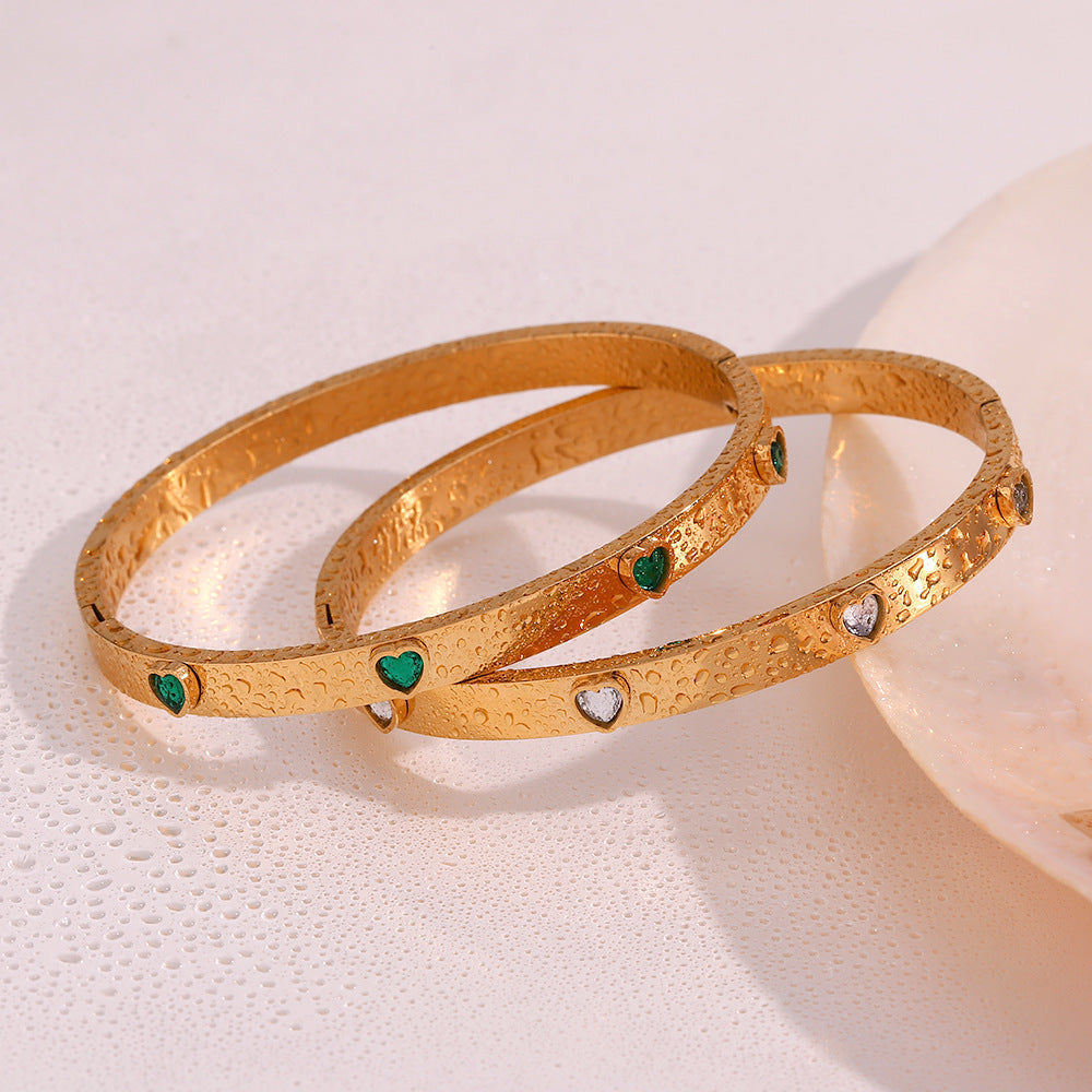 Micro-Paved Green Heart Zircon Clasp Bangle