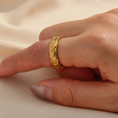 Celestial star, moon, and sun ring – 18K gold-plated stainless steel with vintage boho design – waterproof spiritual jewelry by STUD (Shop Till You Drop)