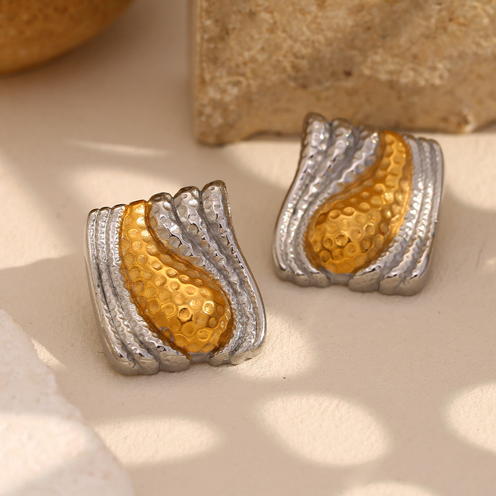 Two-Tone Gold Bean Stud Earrings