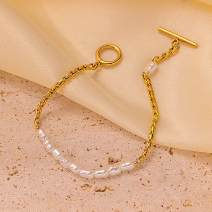Minimalist pearl bracelet in stainless steel – waterproof and elegant – STUD