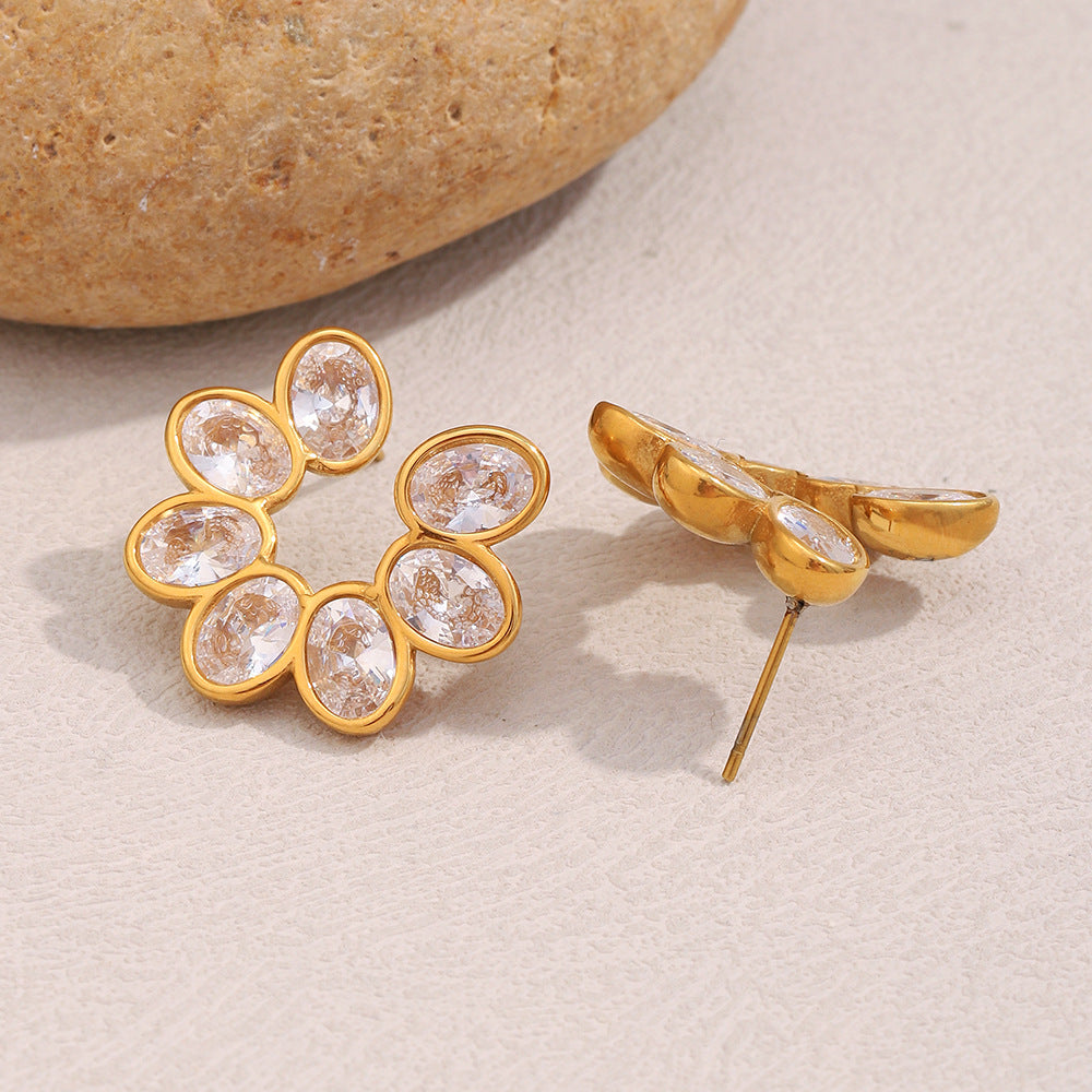 STUD 18K gold-plated flower zircon stud earrings with dainty petal design