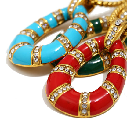 18K gold-plated stainless steel red enamel teardrop pendant necklace for women