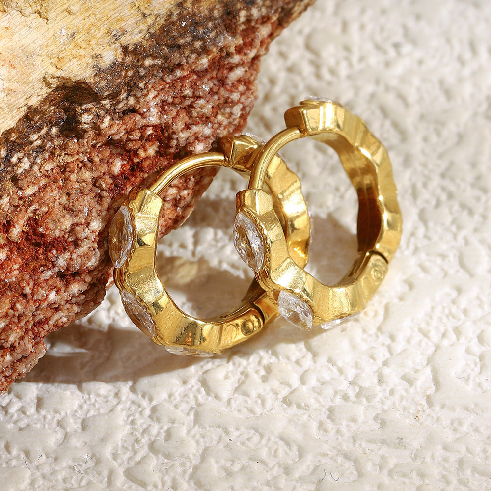 STUD mini marquise hoop earrings – 18K gold-plated, waterproof, anti-tarnish design with zircon stones