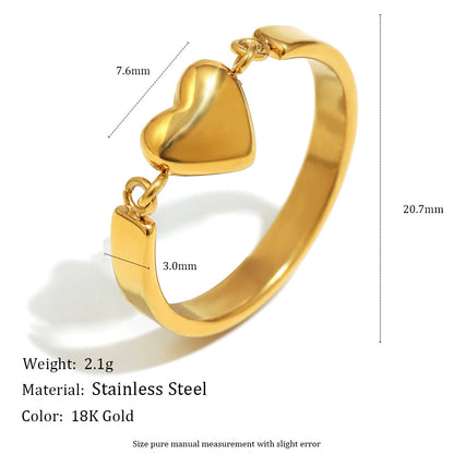 Gold heart ring with minimalist design and 18K gold-plated band