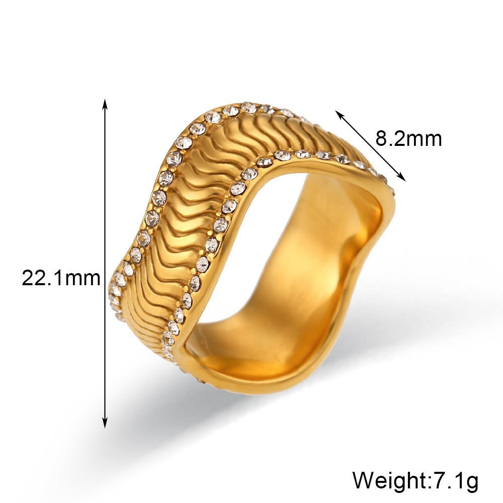 Luxurious 18K Gold Plated Geometric Wave Crystal Ring