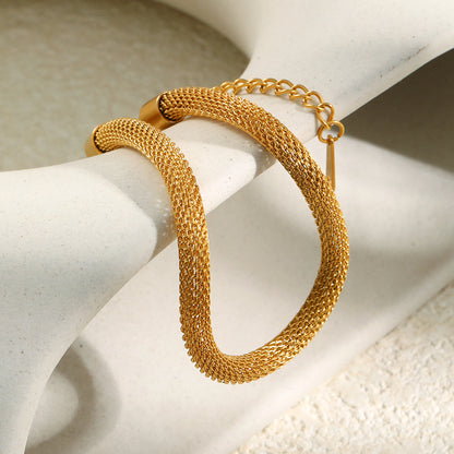 STUD 18K gold-plated stainless steel round mesh chain bracelet