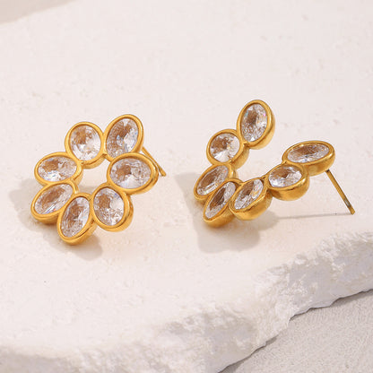 STUD 18K gold-plated flower zircon stud earrings with dainty petal design