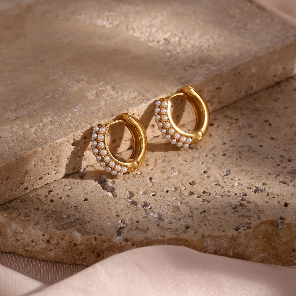 Minimalist Baroque Pearl Hoop Earrings | 18K Gold-Plated Stainless Steel