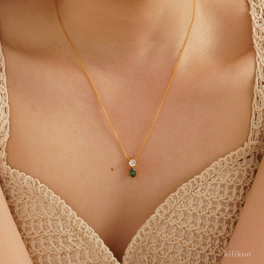 18K gold plated birthstone necklace with vintage zircon pendant – STUD