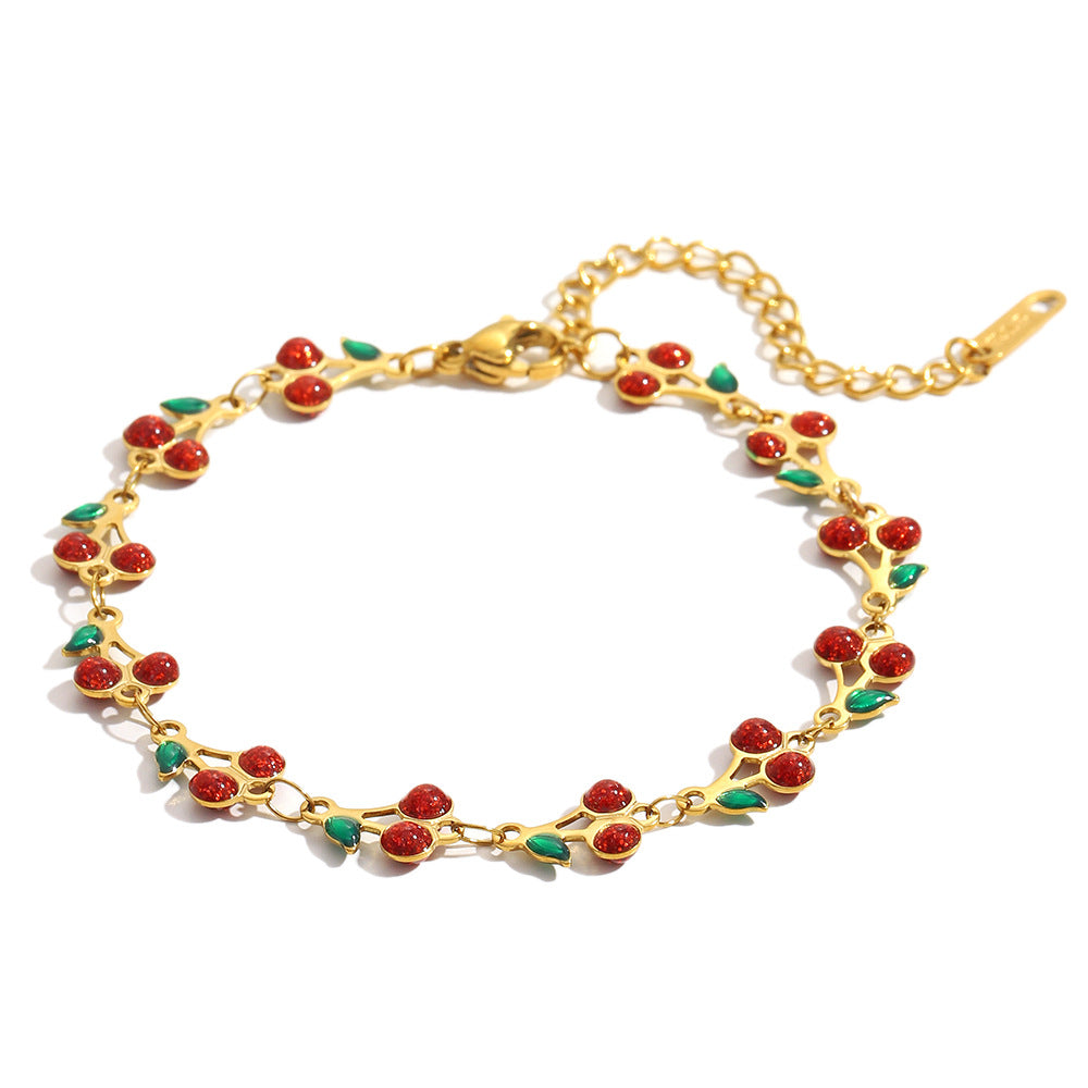 18K Gold Cherry Enamel Bracelet | Playful & Trendy