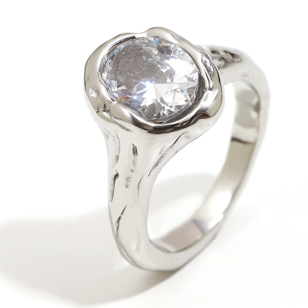 Silver zircon statement ring with textured molten design – STUD Jewelry