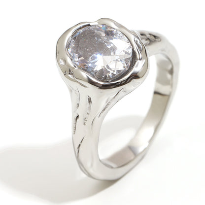 Silver zircon statement ring with textured molten design – STUD Jewelry