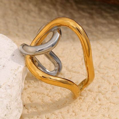 Minimalist double-layer ring – 18K gold-plated open band in stainless steel – waterproof everyday jewelry by STUD (Shop Till You Drop)