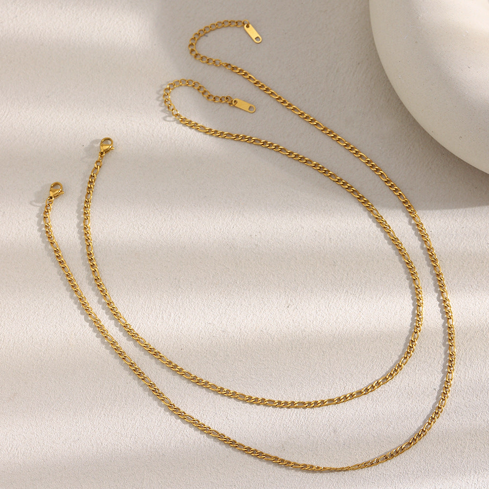 3mm gold Figaro chain necklace with 18K plating in two sizes