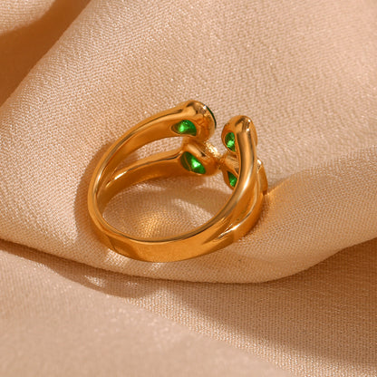 rear view of Double-layer heart and teardrop zircon ring – 18K gold-plated stainless steel adjustable open band – romantic jewelry by STUD (Shop Till You Drop)