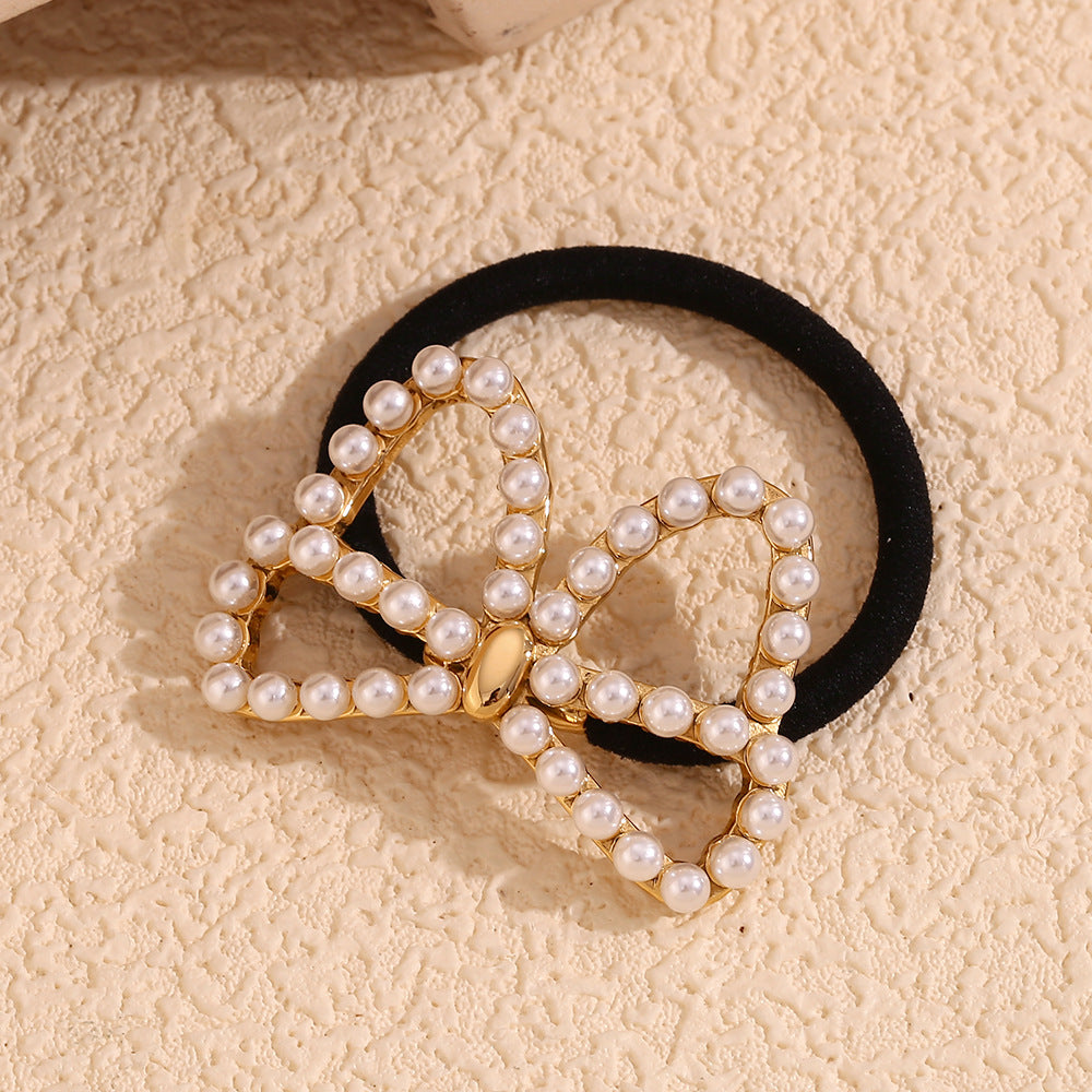 Butterfly-Shaped With Pearl 18K Gold Hair Tie