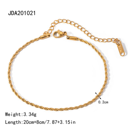 18K gold polished double layer anklet with twisted rope chain and bead accents for women