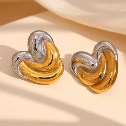 Two-tone heart wrap earrings – 18K gold-plated, artistic design, waterproof by STUD (Shop Till You Drop)