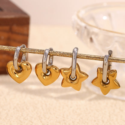 18K Gold Plated Heart and Star Mismatch Earrings – Two-Tone Stainless Steel – STUD