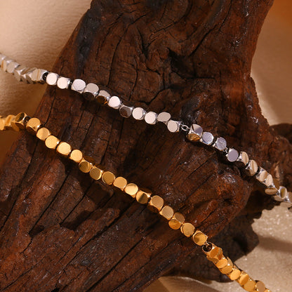 Close View of Minimalist square bead necklace – 18K gold plated modern design by STUD-Shop Till You Drop