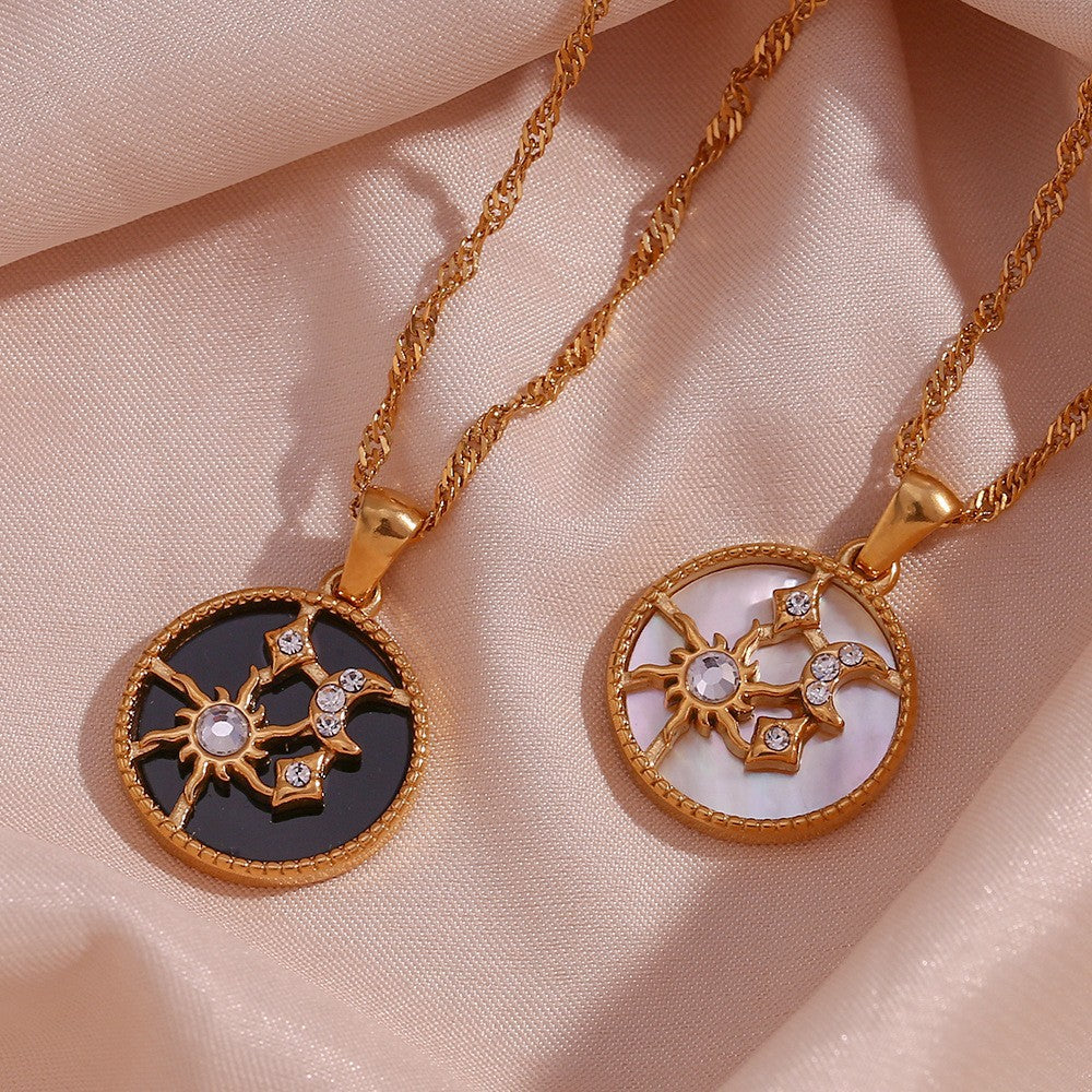 Retro-Chic 18K Gold Plated Sun, Star, Heart Black Necklace