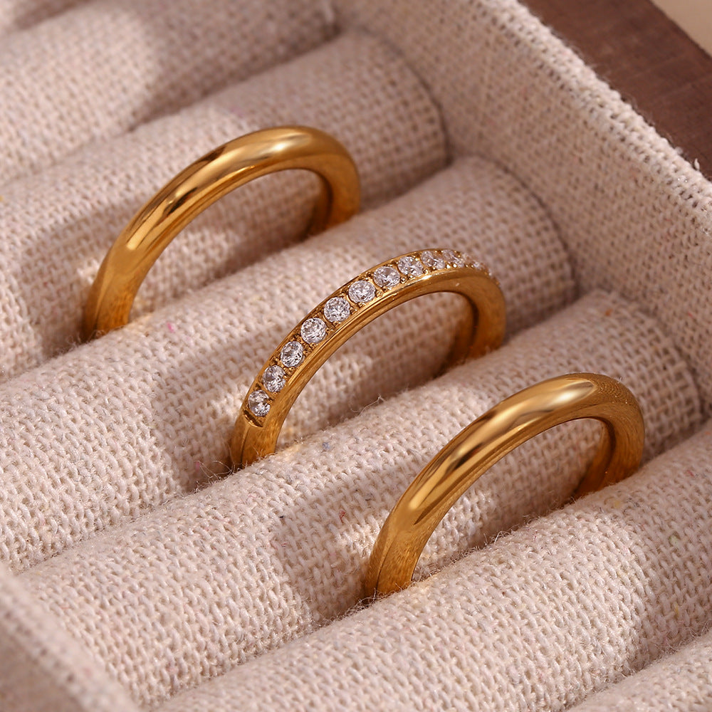 18K Gold-Plated Minimalist Zircon Ring Set | Trio of Elegance