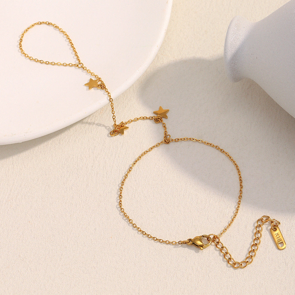 18K gold plated starlight hand chain bracelet with dainty star charms – STUD