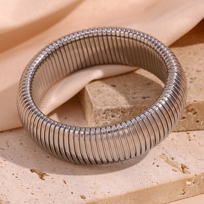 18K gold plated wide elastic snake chain bracelet – flexible and bold design – STUD