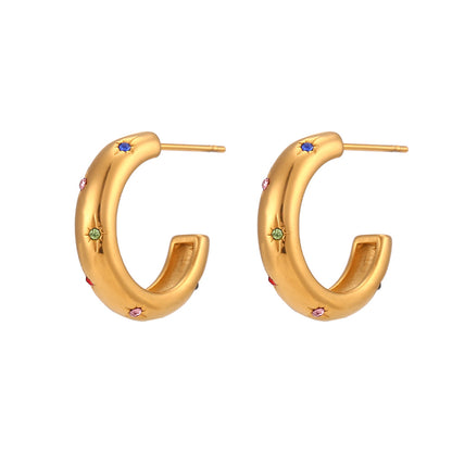 Close View of Minimalist colorful gold earrings – 18K gold-plated, polished, waterproof, hypoallergenic by STUD (Shop Till You Drop)